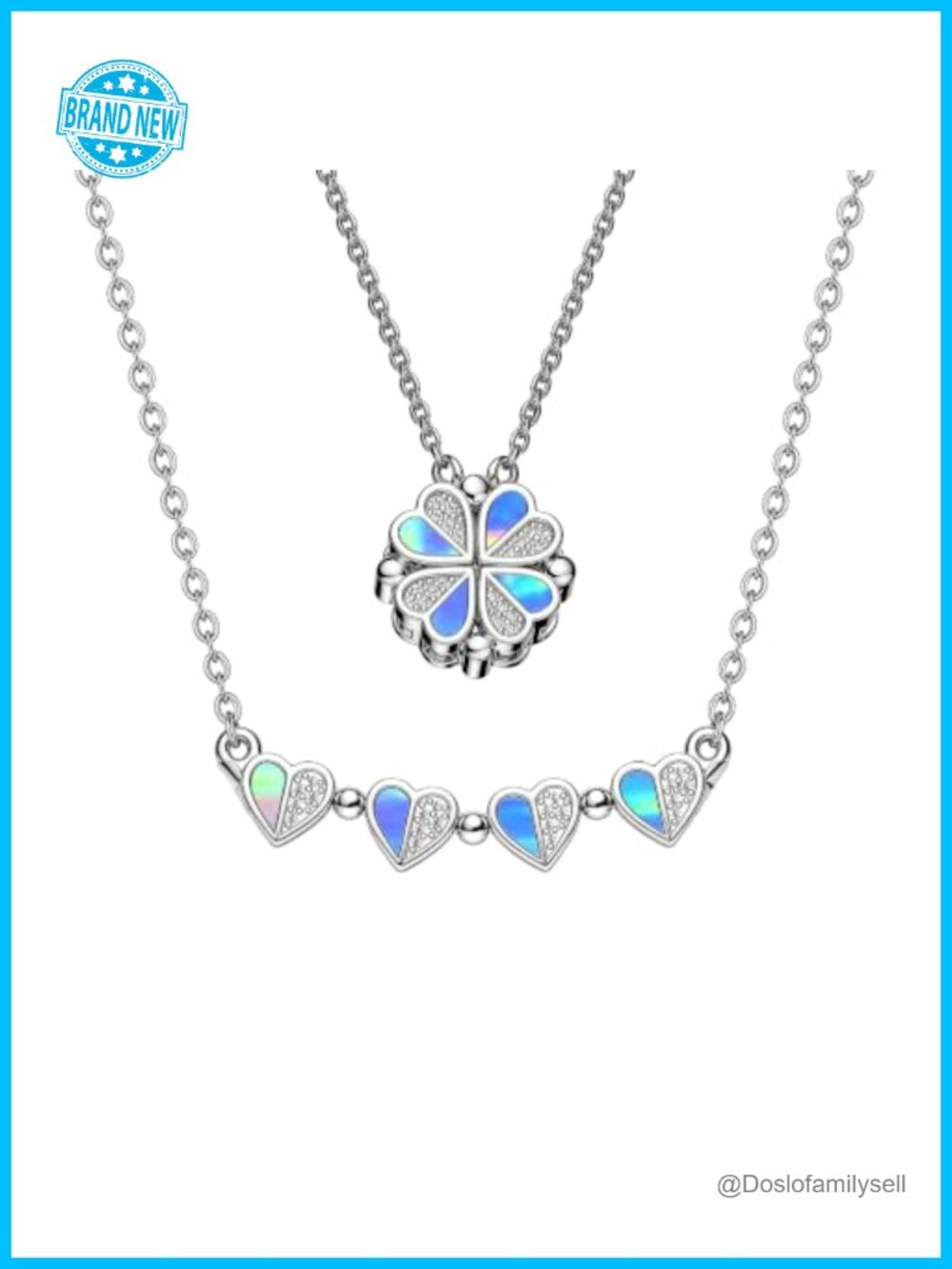 Four Heart Clover Pendant Necklace Platinum Plated Crystal